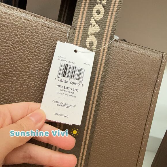 NWT Coach CBM10 Smith Tote Bag Pebble Leather And Webbing Gold/Dark Stone - Picture 7 of 7